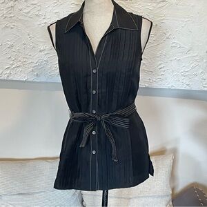Tommy Bahama Women's 100% Silk Sleeveless Coastal Mist Tux Shirt Black Sz 2 NWT